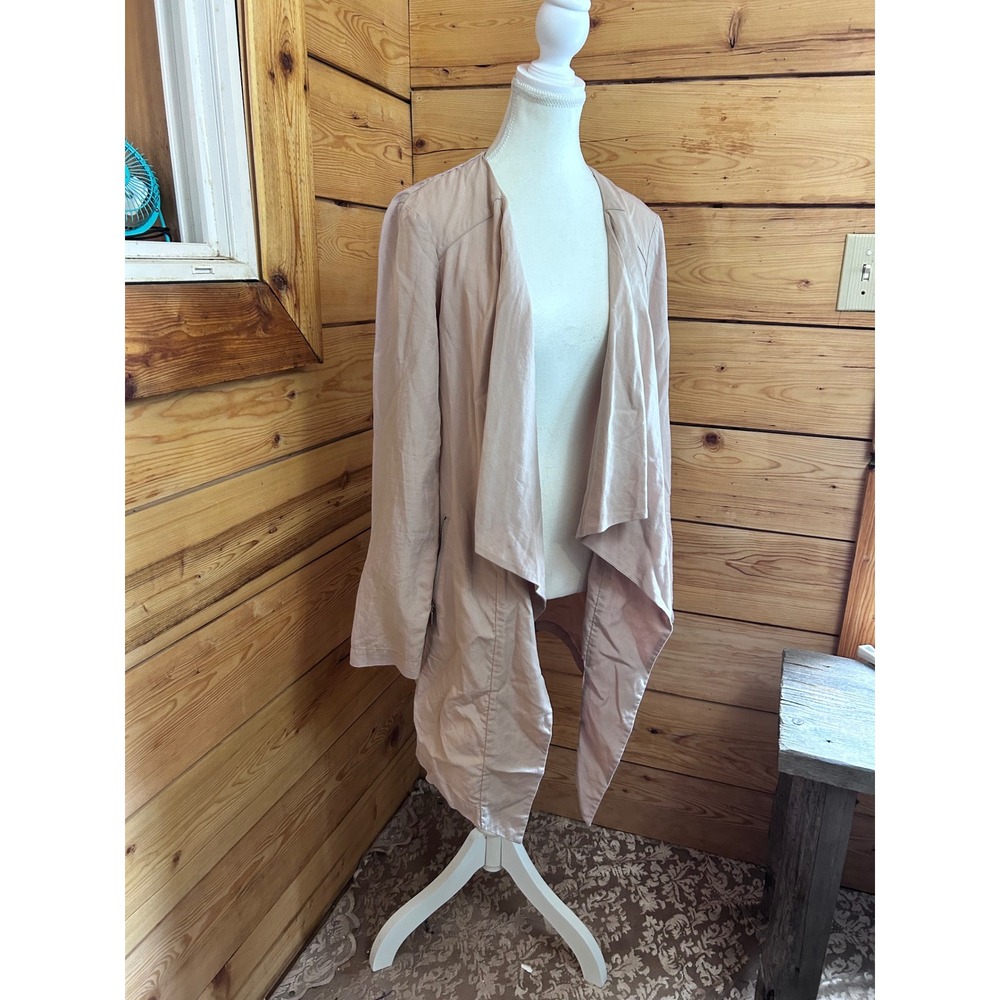 Tan‎ Tencel Draped Open Front Waterfall Jacket XS Lagenlook Minimalist Oversized